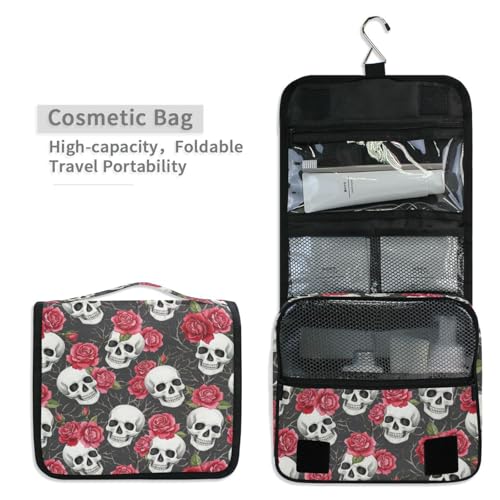 MNSRUU Hanging Toiletry Bag Skulls Rose Flowers Makeup Bag Portable Travel bag for Toiletries Organizer Bags for Women Men, Travel-Essentials Bag - color: Skull 06b