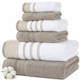Modern Threads 6-Piece Towel Set – 100% Cotton, Quick Dry, Ultra Absorbent – Includes 2 Bath, 2 Hand, 2 Washcloths (White/Reinhart Tan) - color: Brown, style: Classic Stripe
