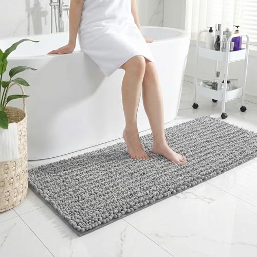 ILANGO Bathroom Rugs Light Grey 44x24,Extra Soft Absorbent Chenille Bath Rugs,Thick Non-Slip Shaggy Bath Mat,Machine Washable Quick Dry Bath Mats for Bathroom Floor, Tub, Shower Accessories - color: Light Grey, size: 24"×44" Bathroom Rug