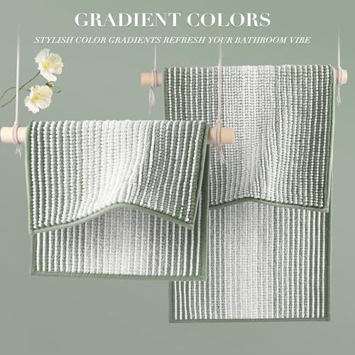 BSICPRO Bathroom Rugs and Mats Sets, 2 Piece Thick Absorbent Chenille Bath Mat Rug Set Non Slip, Soft Bath Room Floor Mats for Bathroom, Machine Washable (20" x 32" Plus 16" x 24",Greyish Green) - color: Greyish Green, size: 20" x 32" Plus 16" x 24"