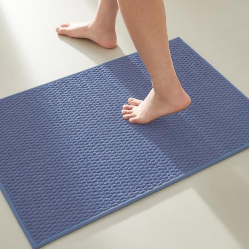 TYUU Bathroom Rugs Non Slip Washable, Super Absorbent Thin Bath Mat Small Quick Dry Low Pile Bathroom Rug, Denim Blue 20"x30" - color: Denim Blue01, size: 1'8" X 2'6" (Rectangular)