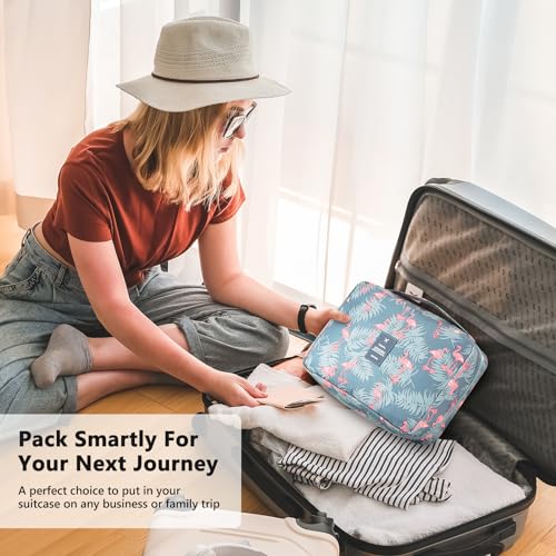 Mossio Hanging Toiletry Bag with Sturdy Hook - Large Portable Cosmetic Makeup Travel Organizer for Men & Women - color: Grey Flamingo