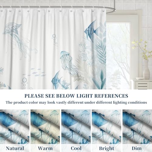 Fabric Shower Curtain with Hooks, Waterproof & Washable Polyester, Ocean Turtle Octopus Fish Shower Curtains for Bathroom, Summer Underwater Animal Coastal Beach Bathroom Curtain, 71x74 Inch - color: Blue Ocean Whisper