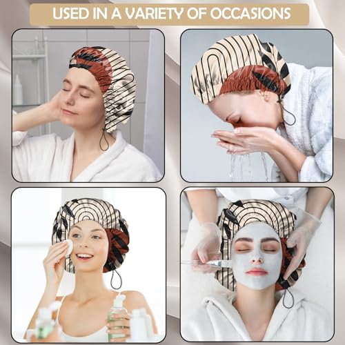 2 PCS Shower Cap Adjustable Reusable Double Waterproof Layer Elastic Hair Bath Cap Cute Aesthetic for Women Girls-Leaf - color: I6-Leaf