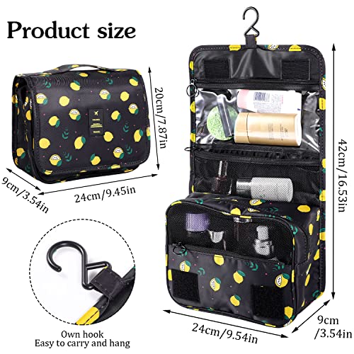 Pengxiaomei Hanging Toiletry Bag, Black Waterproof Cosmetic Bag Portable Lemon Makeup Pouch Travel Wash Bag with Handle for Woman Teen Girls Birthday Gifts - color: Black