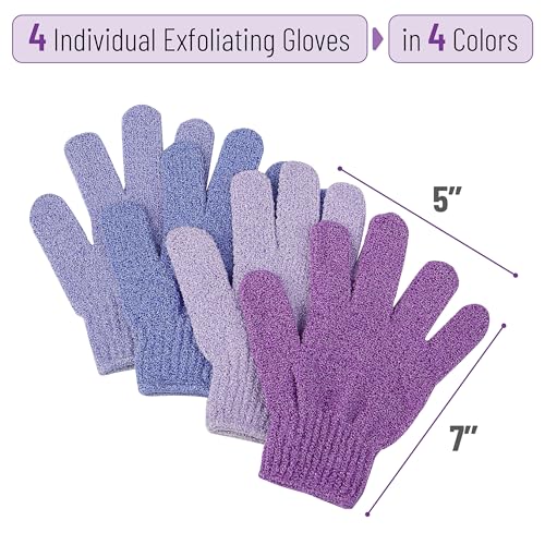 Slick- Exfoliating Gloves, 4 Pcs, Skin Exfoliator for Body, Shower Gloves, Scrub Glove Exfoliating, Exfoliating Body Scrub Glove - color: Shades of Purple