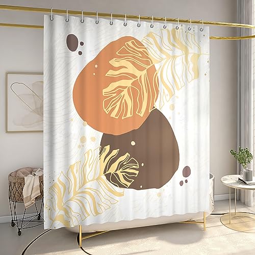EOSAHR Boho Shower Curtain Set with 12 Hooks - Lightweight Polyester Bathroom Curtain, Machine Washable, Quick Dry - Leaf Abstract Art Design 71"x71" (Beige & Brown) - color: Boho - Leaves