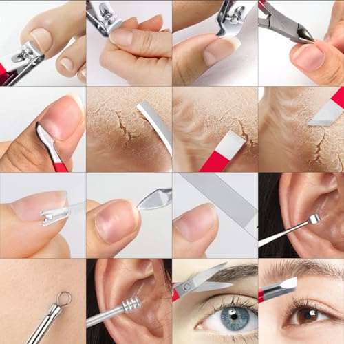 Manicure Set Professional Nail Clippers Pedicure Kit, 16 pcs Stainless Steel Nail Care Tools Grooming Kit with Luxurious Travel Leather Case for Thick Nails Men Women Gift (Red) - color: Red