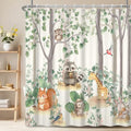 Fabric Shower Curtain with Hooks YJY01568 - color: Cute Forest Critters