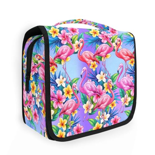 MNSRUU Hanging Toiletry Bag Pink Flamingo Tropical Bird Flower Makeup Bag Portable Travel bag for Toiletries Organizer Bags for Women Men, Travel-Essentials Bag - color: Flamingo 07