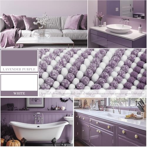 BSICPRO Bathroom Rugs Sets 3 Piece, Toilet Rugs U-Shaped Contour Bath Mat Set, Long Striped Absorbent Non Slip Chenille Shower Mat, Lavender Purple - color: Lavender Purple, size: 20"x47"+16"x24"+ U Shape 20"x24"