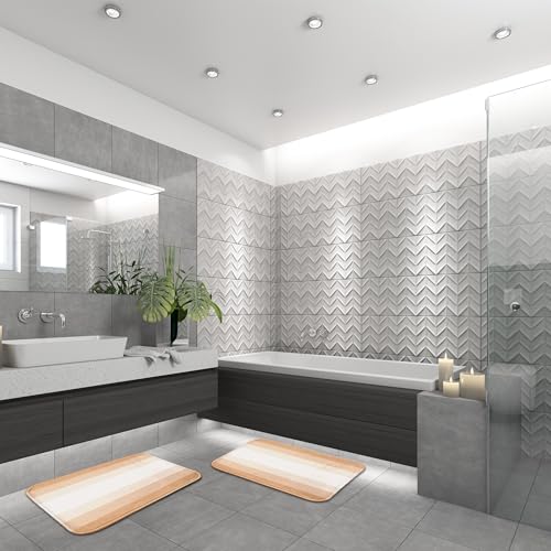 ArtSocket Beige Neutral Ombre Bathroom Set with Shower Curtain and Bath Rugs and Accessories, Striped Boho Non-Slip 3 Pcs, 72" L x 72" W Curtain, 23.6" L x 15.7" W + 19.7"x 31.5" Rugs - color: Beige Striped Ombre