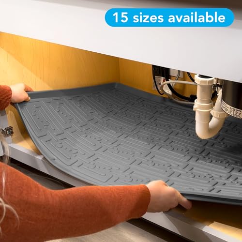 XTREME MATS Waterproof Undersink Mat (Grey 22" 1/4 x 22 1/4) Cabinet Base Liner for Kitchen & Laundry Cabinets Catches Leaks Prevents Damage Flexible Sink Driptray - color: Gray, size: 22" 1/4 x 22" 1/4)