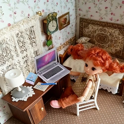 DIYDEC 17pcs Dollhouse Laptop Accessories 1:12 Scale Miniature Laptop Computer Tablet Phone Book Coffee Headset Pen Tiny Stuff Doll House Miniatures Play Figurines Accessories - color: Dollhouse Laptop Set