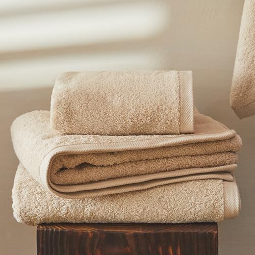 COZYART Beige Bath Towel Set, Turkish Cotton Hotel Large Towel Bulk for Bathroom, Thick Bathroom Set of 6 with 2 Bath Towels, 2 Hand Towels, 2 Washcloths, 650 GSM - color: Beige, size: 6 Piece Towel Set