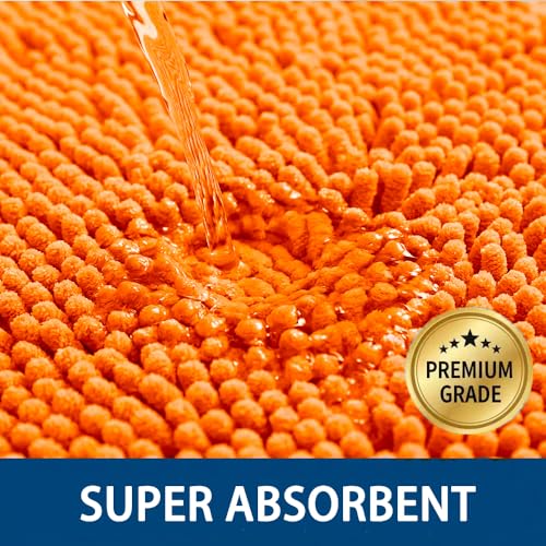 Bathroom Rugs Sets 2 Piece,Super Absorbent Chenille Bath Mats and U-Shaped Toilet Rug,Strong PVC Non Slip Backing,Microfiber Washable Dry Quickly Bath Mats for Bathroom(20"x32"+20"x20"U, Orange) - color: Orange