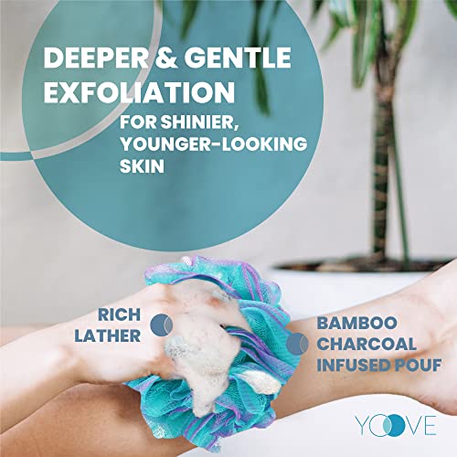Yoove Bath Pouf with Handle - Body Scrubber Green Loofah for Women - Charcoal Infused Shower Loofah Sponge with Handle - Back Scrubber - Back Shower Sponge - style: Green