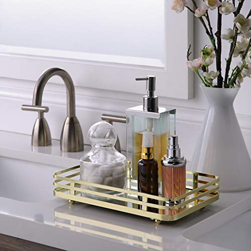 SunnyPoint Classic Decorative Vanity Perfume Dresser Jewelry Organizer Makeup Mirror Tray (Polished Gold) (Pack of 2) - color: Polished Gold, size: 10.4" x 6.7" x 2" (Pack of 2)