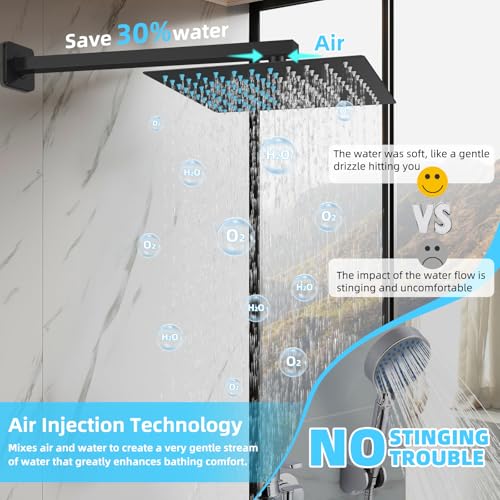 Bathroom Shower Faucet Set，10 Inch Rain Shower Head with Handheld Spray，Brass Shower Valve Trim Kit，Wall Mounted Square Rain Shower System (Matte black) - color: Matte Black, size: 10 Inch Shower Head