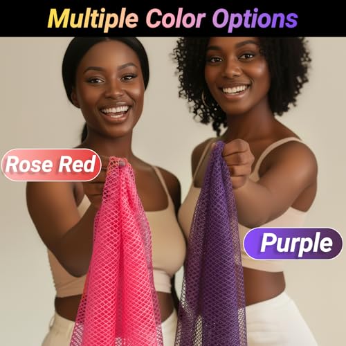 African Net Sponge Authentic 2 Pieces Gentle Exfoliating Body Scrubber Bath Sponges for All Skin Types, African Exfoliating Net Sponge with Handles Washcloth Loofah Bathing Accessories for Shower - style: Light Rose Pink, Purple
