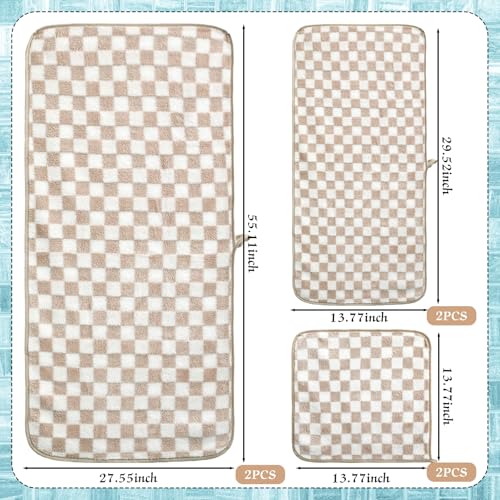 Kinlop 6 Pcs Checkered Bath Towels Set Back to School Lightweight Coral Washcloth Quick Dry Patterned Thin Coral Fleece Hand Towel for Bathroom Gym Spa Beach Accessory(Beige,Checkered) - color: Beige, style: Checkered