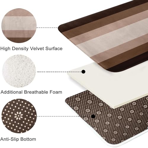 ArtSocket Brown Beige Ombre Bathroom Set with Shower Curtain and Bath Rugs and Accessories,Modern Striped Lines Non-Slip Shower Curtain Set,Bathroom Decor 3 Pcs - color: Brown Striped Ombre