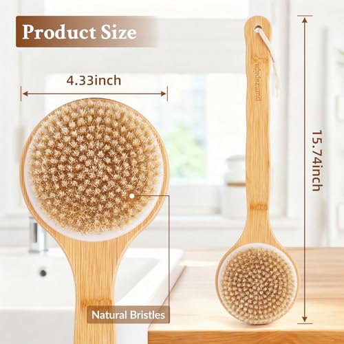 Long-Handled Bath Brush, Back SPA Exfoliating Brush Promotes Blood Circulation, Removes Dead Skin Cells, Nourishes Healthy Skin, Dual-Use Wet/Dry Body Brush, 2 Pack - size: Circle