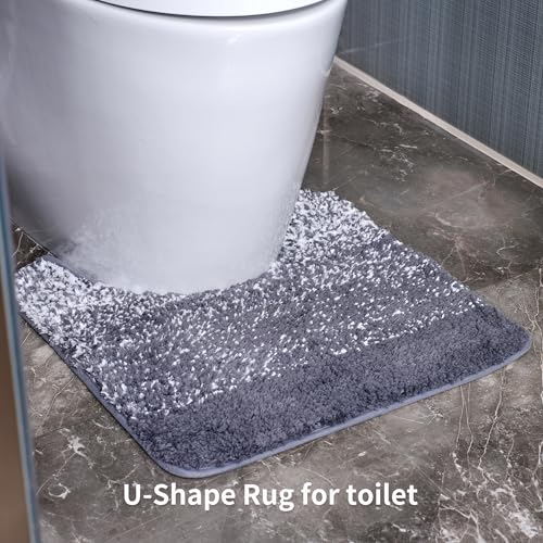 Bathroom Rugs Sets 3 Pieces Microfiber - Upgrade Non-Slip Thermo-Plastic Rubber Bottom- Quick Dry - Machine Wash for Bedroom, Tub, Living Room（Gradient Grey） - color: Gradient Grey