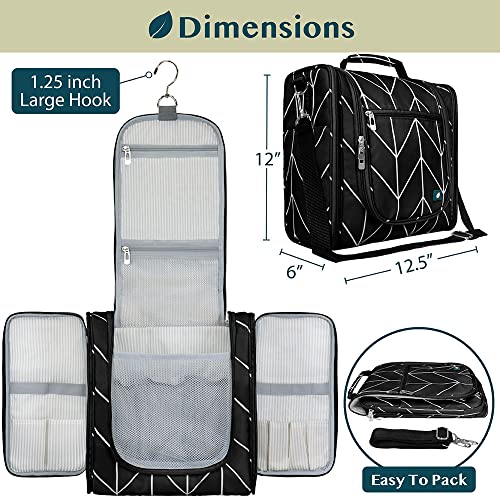 PAVILIA Extra Large Toiletry Bag Travel Bag for Women Men, Hanging Cosmetic Organizer, Water Resistant Makeup Bag for Accessories Toiletries, Travel Essentials Kit (Black Chevron) - color: Black Chevron, size: Extra Large (12x6x12.5)