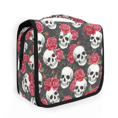 MNSRUU Hanging Toiletry Bag Skulls Rose Flowers Makeup Bag Portable Travel bag for Toiletries Organizer Bags for Women Men, Travel-Essentials Bag - color: Skull 06b