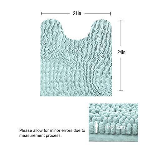 ITSOFT Standard 24"x21" U-Shaped Non-Slip Shaggy Chenille Toilet Contour Bathroom Rug with Water Absorbent, Spa Blue - color: Spa Blue, size: 24" x 21" (U-Shaped)