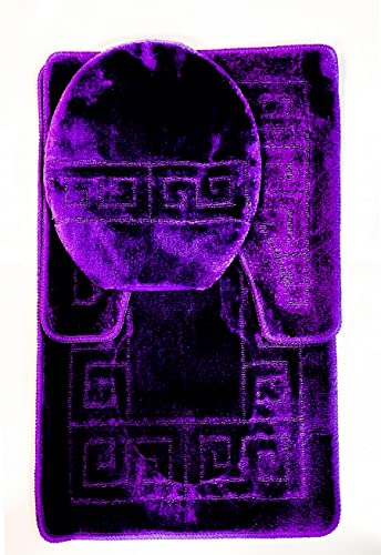 WPM WORLD PRODUCTS MART Bathroom Rugs Sets 3 Piece Bath Pattern Rug Set (20"x32")/Large Contour Mats (20"x20") with Lid Cover (Purple) - color: Purple