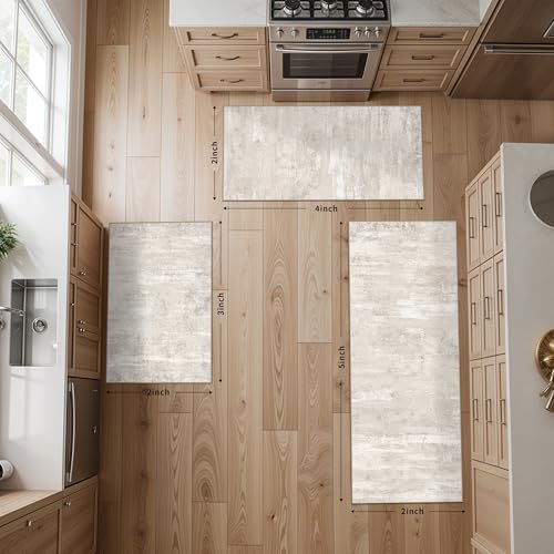 YOUFORTONG Kitchen Rug Sets of 3 - Non Slip Washable Kitchen Mats for Floor Sink Soft Stain Resistant Hallway Entryway Runner Rugs for Modern Abstract Decor (2x3+2x4+2x5,Beige) - color: Beige, size: 2x3+2x4+2x5