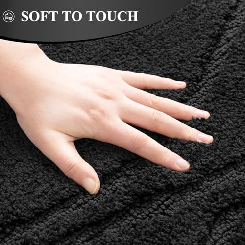 Bsmathom Bathroom Rugs Sets 3 Piece, Soft Non Slip Microfiber Bath Mat and U-Shaped Contour Toilet Rug, Machine Washable Absorbent Shaggy Bathroom Set, Black - color: Black