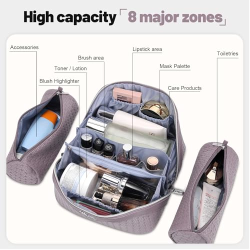 BOYATU Travel Makeup Bag Cosmetic Bags for Women: Large Capacity 3 Pcs Set Make up Bag with Compartments - Waterproof Vegan Leather Toiletry Organizer Bags with Handle (L55Light Purple) - color: L55Light Purple