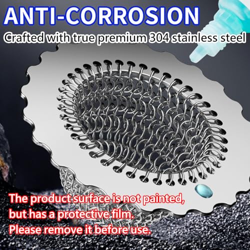 Kitchen Sink Drain Strainer, Patented 304 Stainless Steel Reversible Mesh Strainer with Flexible Chain, Handcrafted Anti-Clog Garbage Disposal Tool, Easy to Clean - 1 Pack