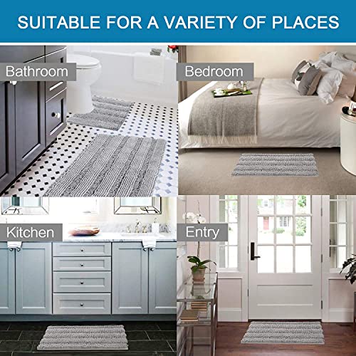 H.VERSAILTEX 3 Piece Bathroom Rugs Sets Thick Striped Bath Rugs Set for Bathroom Non Slip Soft Absorbent Bath Mat Set for Tub, Shower and Toilet(17''x24''+20''x32''+20''x24'' U-Shaped, Dove) - color: Dove