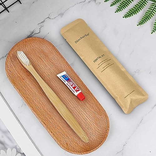 DincherBel Bamboo Toothbrushes Kit Bulk, Disposable Toothbrushes with Toothpaste(6g), Individually Wrapped Toiletries Amenities for Hotel, Airbnb, Homeless, Shelter, Camping and Travel (100 Pack) - style: 100 Pack(Bamboo)