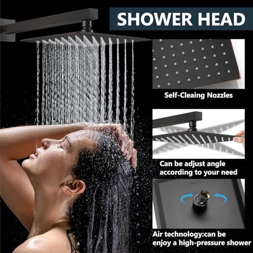 Aolemi Shower Faucet Set Rain Shower System with Handheld Spray Bathroom Shower Combo Rough-in Valve and Shower Trim Kit Included Oil Rubbed Bronze 10 Inch Wall Mount Shower Head - color: Oil Rubbed Bronze, size: 10 Inch Wall Mount Shower Head