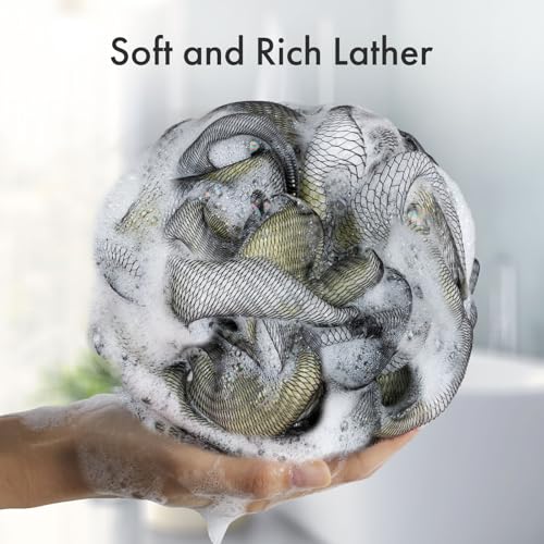 AmazerBath Charcoal Loofah Sponge, Large Shower Loofah 75g/PCS - Body Scrubber Loofa Set of 4 - Charcoal Blue, Gray, Pink & Army Green, Bath Sponge for Men and Women - style: Charcoal Blue, Gray, Pink & Army Green (75g)