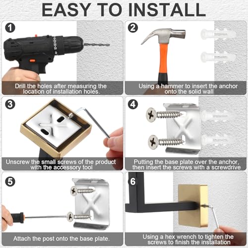 Gisafai 10 Pcs Black Gold Bathroom Hardware Accessories Set 23.6 Inch Bath Towel Bar Kit Stainless Steel Bathroom Hardware Set Towel Racks Ring Robe Hooks Paper Holder for Wall Mounted - color: Black Gold