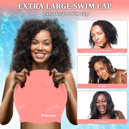 Extra Large Silicone Swim Cap for Long Hair and Protective Styles–Waterproof Swimming Cap for Men and Women with Dreadlocks, Weaves, Extensions, Braids, Curls, and Afros–Keep Hair Dry - color: Pink