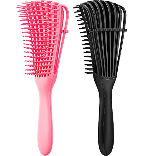 2 Pieces Detangling Brush for Afro America/African Hair Textured 3a to 4c Kinky Wavy/Curly/Coily/Wet/Dry/Oil/Thick/Long Hair, Knots Detangler Easy to Clean (Black, Pink) - color: Black, Pink