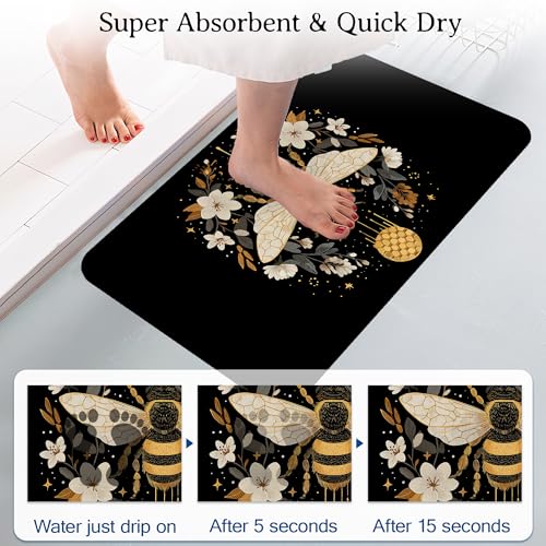 Elightvap Flowers and Bees Bathroom Mat Quick Drying Non Slip Bath Mats Absorbent,Bath Mat Quick Dry Bathroom Rug in Front of The Kitchen Sink, Shower Room, Bathtub,17 * 29.5 Inches - color: Flowers and Bees