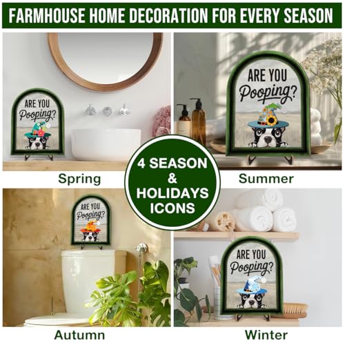 Funny Spring Dog Bathroom Decor - Interchangeable Seasonal Dogs Bathroom Hanging Wooden Sign for Restroom Shelves Toilet Tank Decoration(10 Pcs) - Are You Pooping - color: Dog are