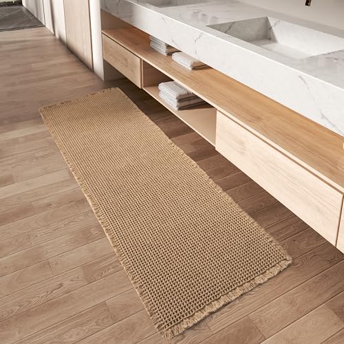 Upgraded Waffle Runner Rug, Super Absorbent Non Slip Bath Mats for Bathroom Floor, Machine Washable Bathroom Runner Rug with Tassels, Ideal for Hallway Bedroom Laundry Room, Brown, 2'x 6'(24" x 72") - color: Brown, size: 2' x 6' (Runner)
