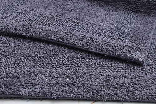WOVEN ST. Reversible Tufted Bath Rugs | Area Rugs for Spa, Vanity Shower, Bathrooms, Kitchen, Bedroom | Water Absorbent Linens | 100% Cotton | Pack of 2 | 17’’ x 24’’ & 21’’ x 34’’ Inches | Dark Grey - color: Dark Grey, size: 17" x 24" (Rectangular) + 21"