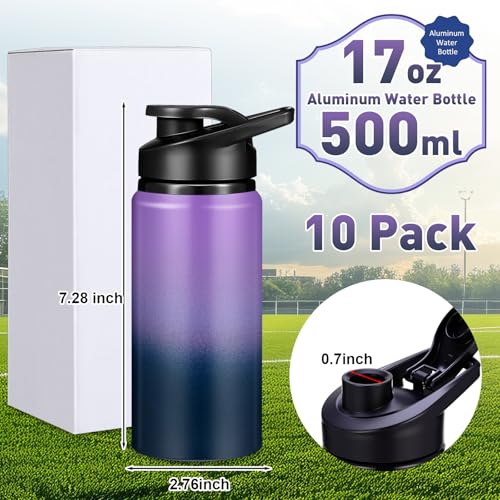 Mimorou 10 Pack Aluminum Water Bottles Bulk 17oz Reusable Leak-Proof Lightweight Sport Bottles Set for Travel Gym Team Camping & Party Favors, 10 Colors - color: Dark Blue，purple
