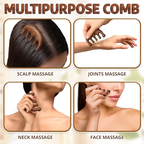 Cozlow Head Scalp Comb - Premium Wooden Massage Comb for Neck & Shoulder - Natural Sandalwood Massager for Soft & Smooth Hair - Wood Therapy Massage Tool for Stress Relief & Muscle Relaxation