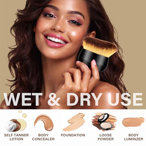 Extra Large Body Makeup Brush For Self Tanner, Leg Makeup &Bronzer Blend,75 mm Wide-headed Kabuki Brush Provides More Even &Pretty Application, Oval Face&Back Makeup Brush, Wet&Dry Use- Black - color: Black